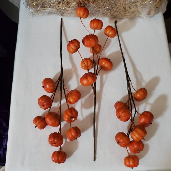 11” Orange Pumpkin Stems / Branches – Set of (3); (9) Pumpkins Per Branch - Picture 8 of 10